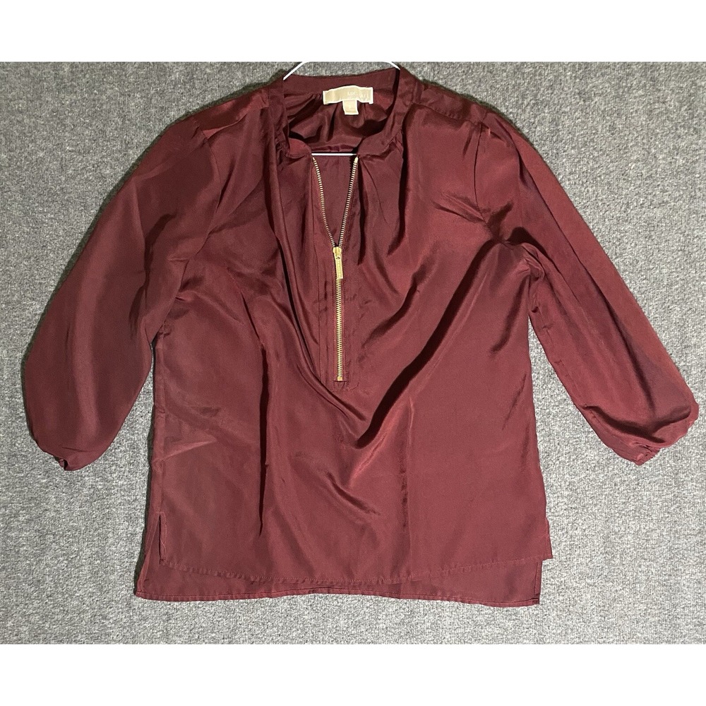 Michael Kors Womens Burgundy Long Sleeve 1/2 Zip Tie Neck Pullover Tunic Size S